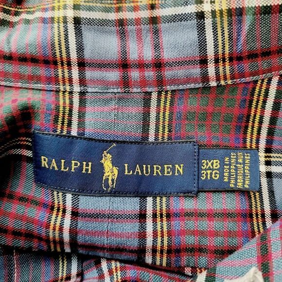 Polo Ralph Lauren Shirt 3XB Blue Purple Plaid 100% Cotton Button Front Collared - Picture 7 of 10